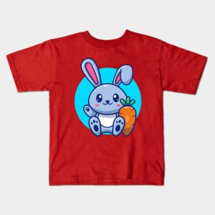 Cute Rabbit Sitting With Carrot Cartoon Kids T-Shirt